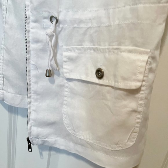 🔥SALE🔥 St Tropez West M White Linen Hooded Sleeveless Utility Top Shirt size L - Picture 4 of 7
